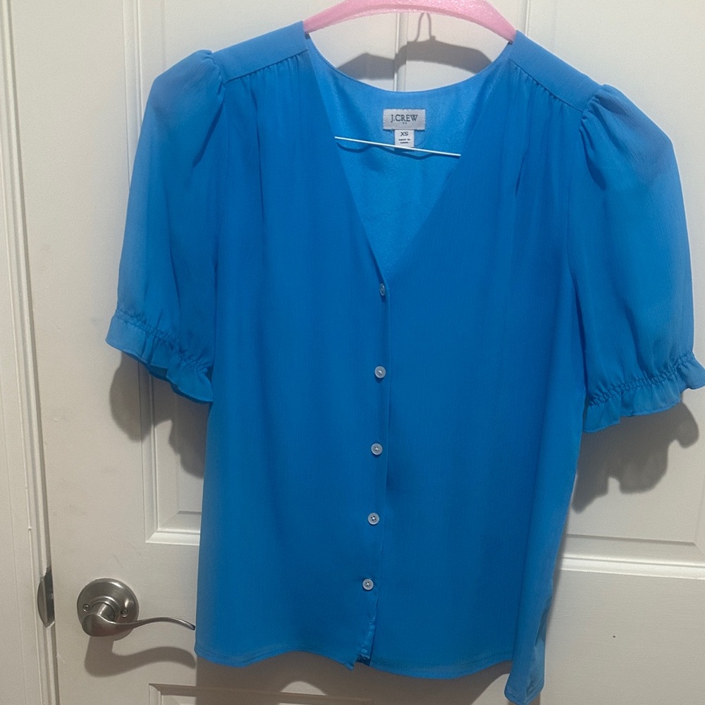 J. Crew Vibrant Blue Blouse with Button Detail, Size XS